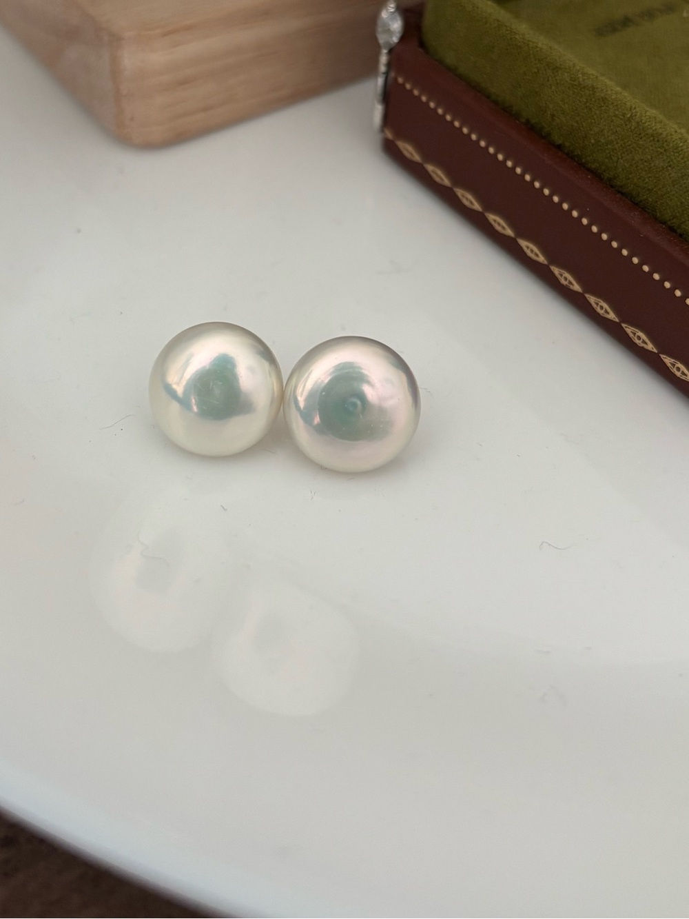 Luminous Button Pearl Stud Earrings